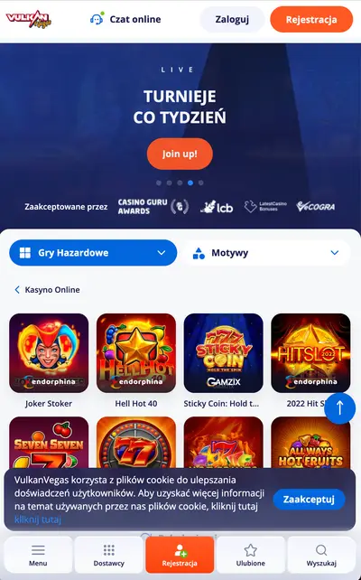 Vulkan Vegas — ekran główny na telefonie